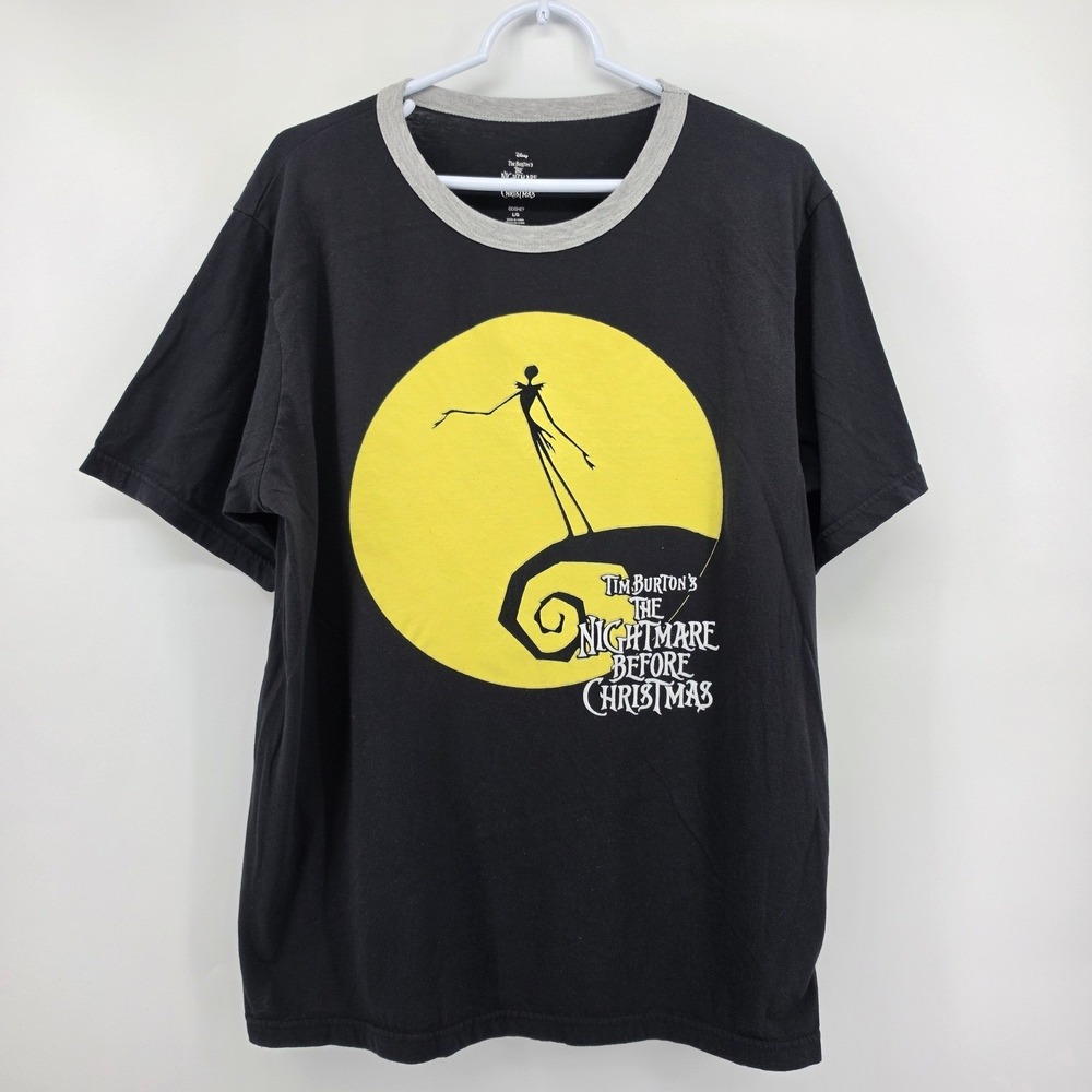 Disney Nightmare Before Christmas Jack Skellington Ringer Tee Shirt Black Large